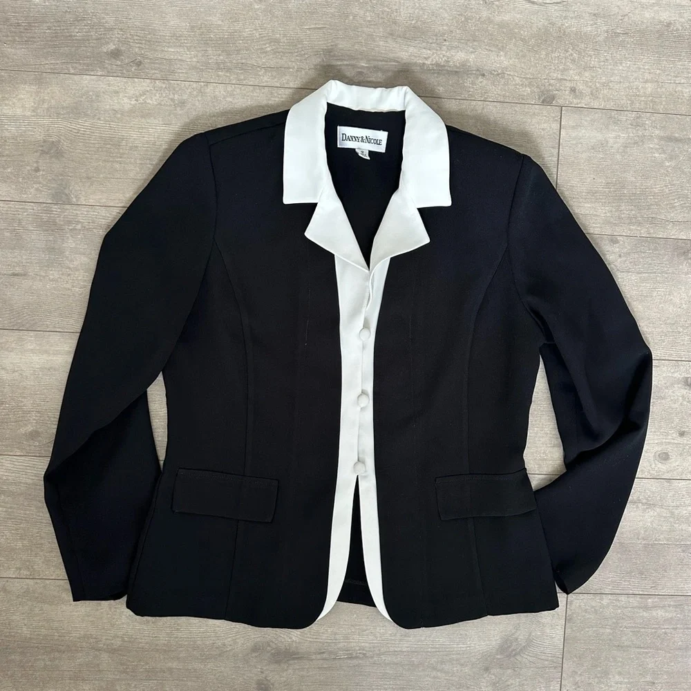 Danny & Nicole Shoulder Pad Black White Blazer Suit Jacket Women’s 12